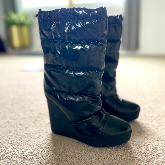 WOMENS COACH FARRAN SPORT PATENT BLACK PUFFER WINTER WEDGE BOOTS - Picture 5 of 5